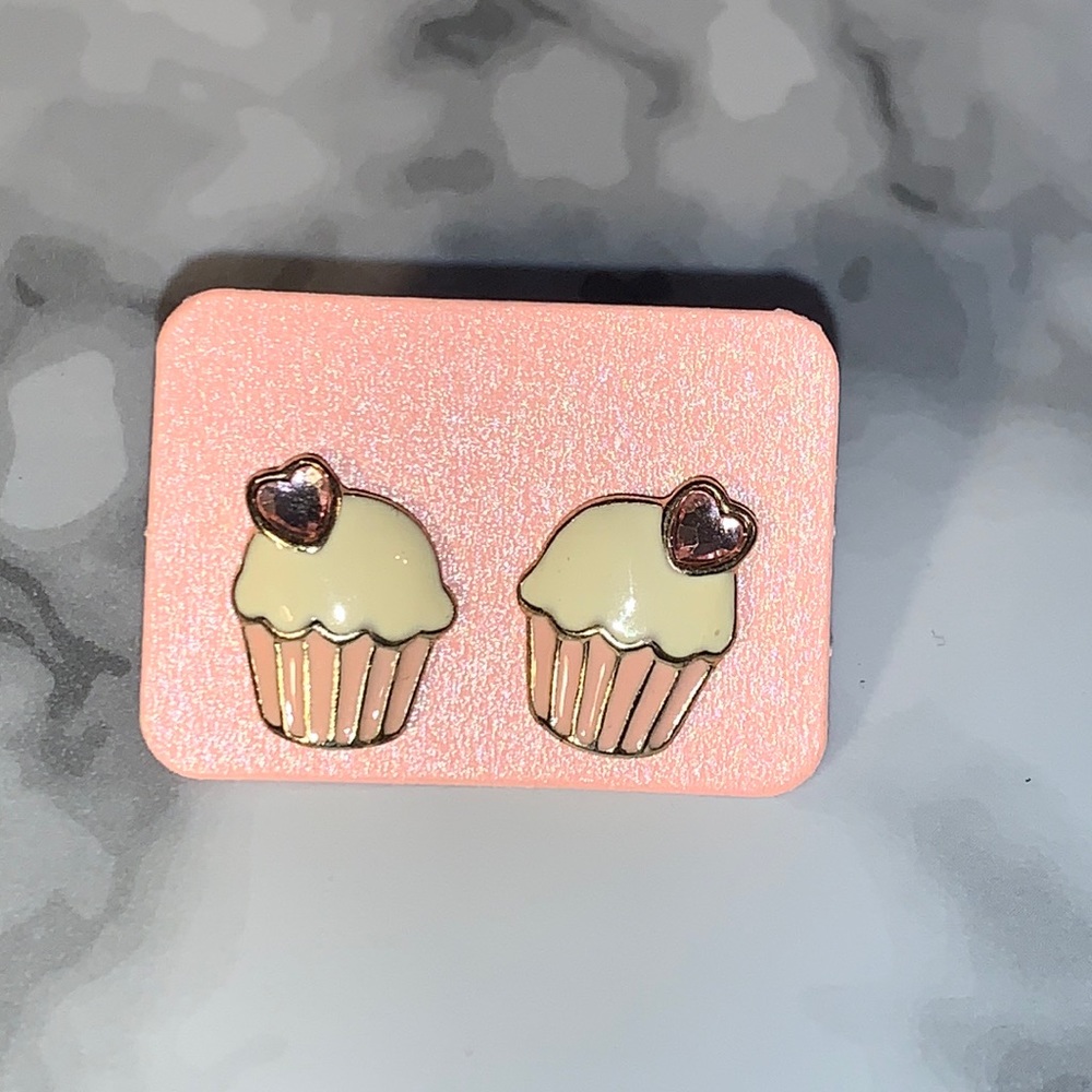 Pink Cupcake Bling 🧁 Earrings w Backs
